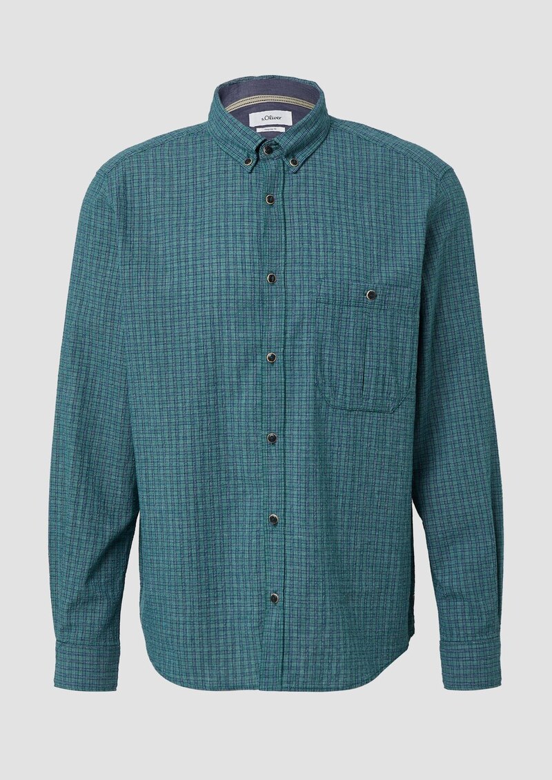 Regular Fit: Kariertes Baumwollhemd mit Struktur und Button-Down-Kragen