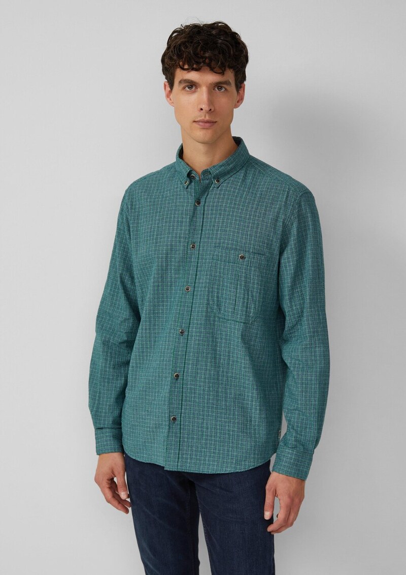 Regular Fit: Kariertes Baumwollhemd mit Struktur und Button-Down-Kragen