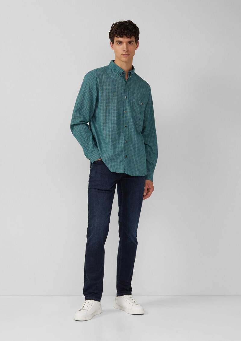 Regular Fit: Kariertes Baumwollhemd mit Struktur und Button-Down-Kragen