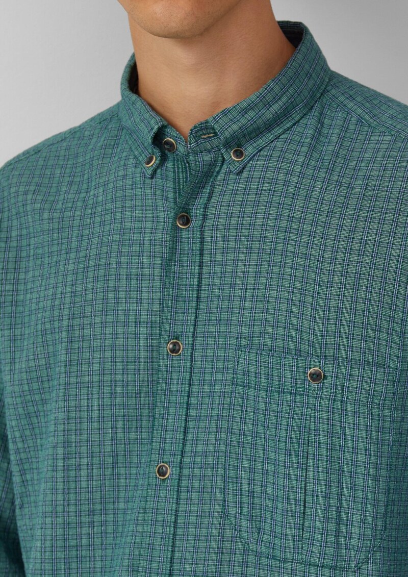 Regular Fit: Kariertes Baumwollhemd mit Struktur und Button-Down-Kragen