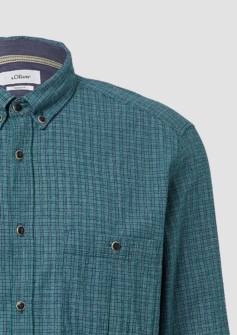 Regular Fit: Kariertes Baumwollhemd mit Struktur und Button-Down-Kragen