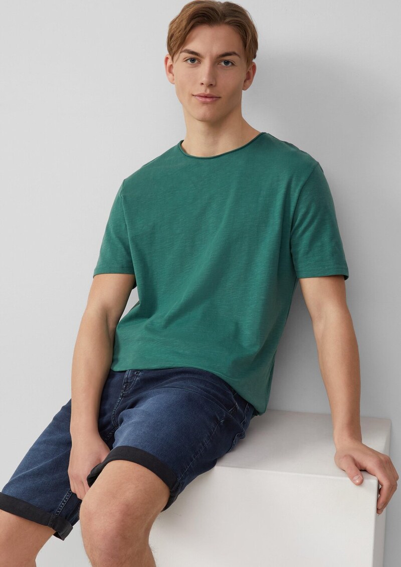 Baumwollshirt mit Rollkante und Flammgarnstruktur