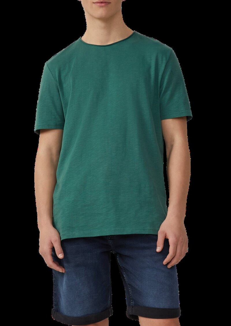 Baumwollshirt mit Rollkante und Flammgarnstruktur