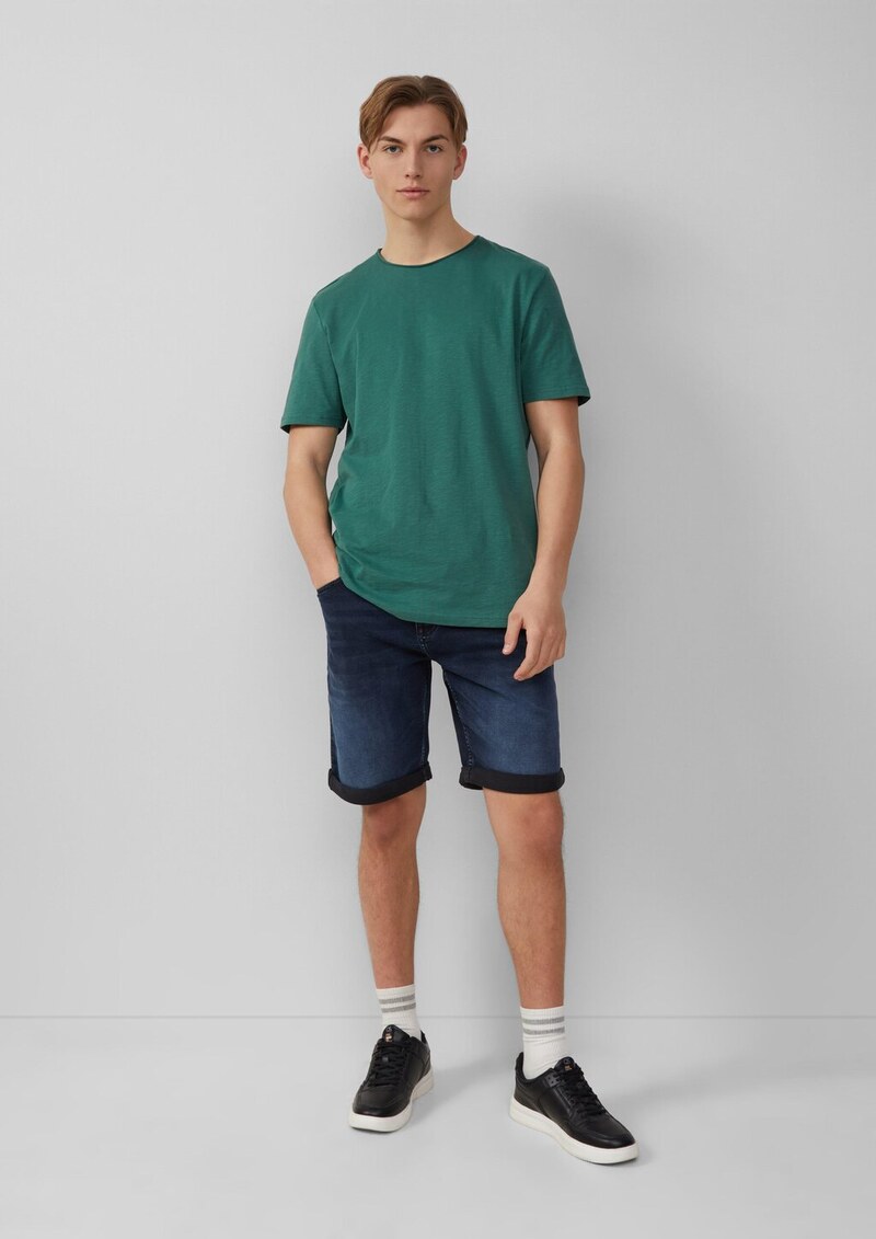 Baumwollshirt mit Rollkante und Flammgarnstruktur