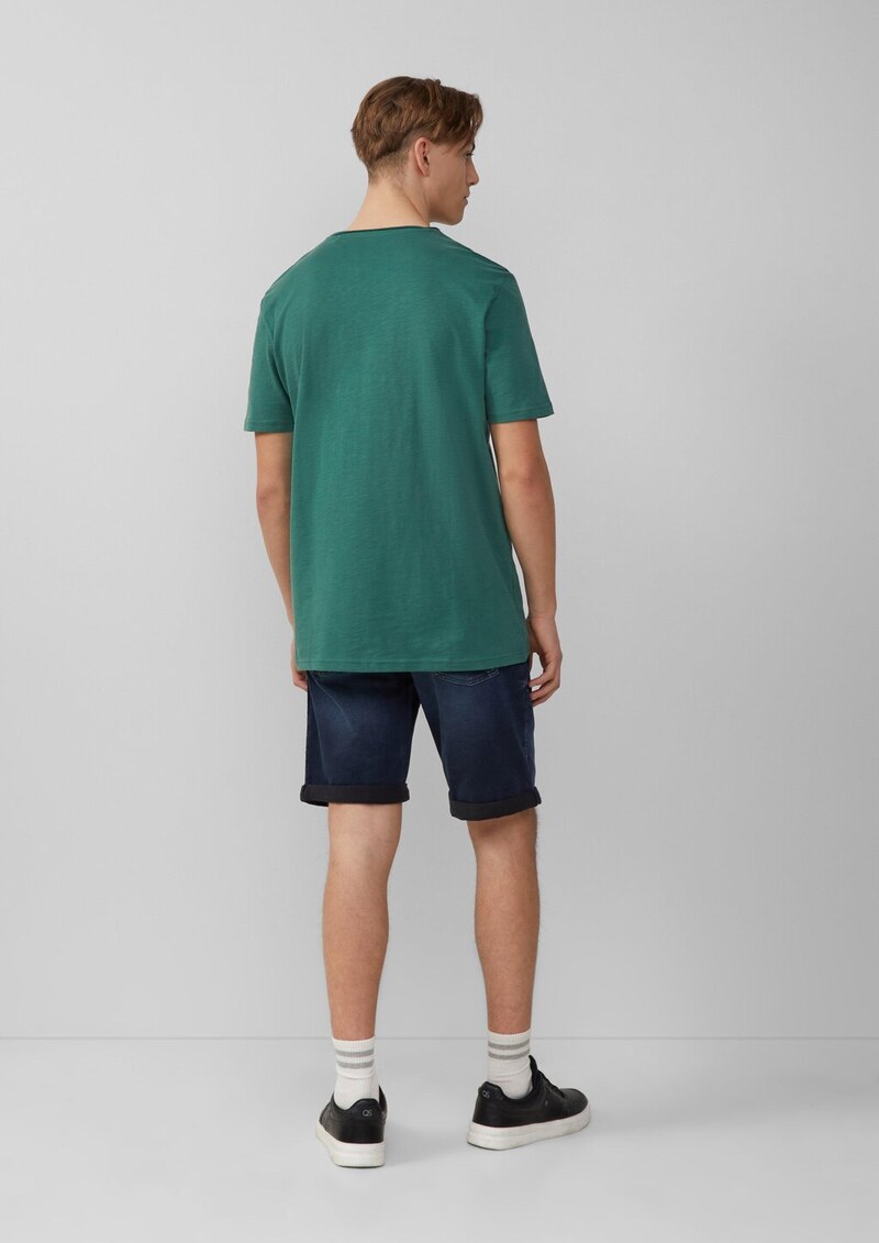 Baumwollshirt mit Rollkante und Flammgarnstruktur