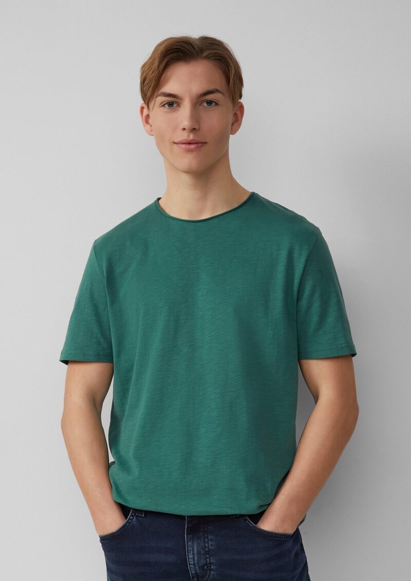 Baumwollshirt mit Rollkante und Flammgarnstruktur