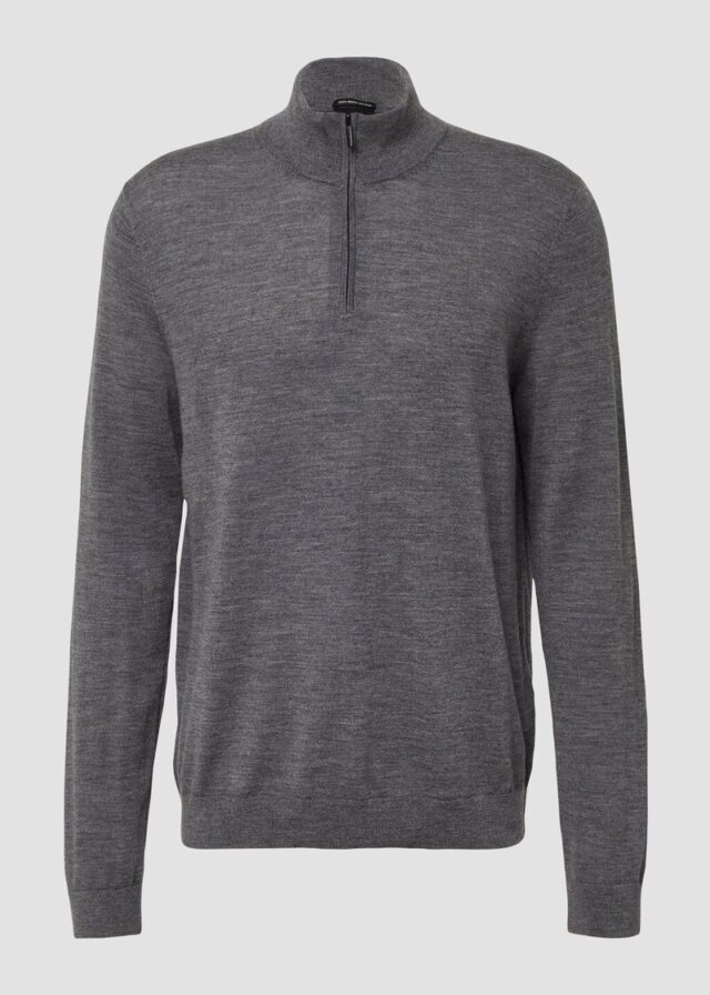 Strickpullover aus reiner Merinowolle mit Troyer-Kragen