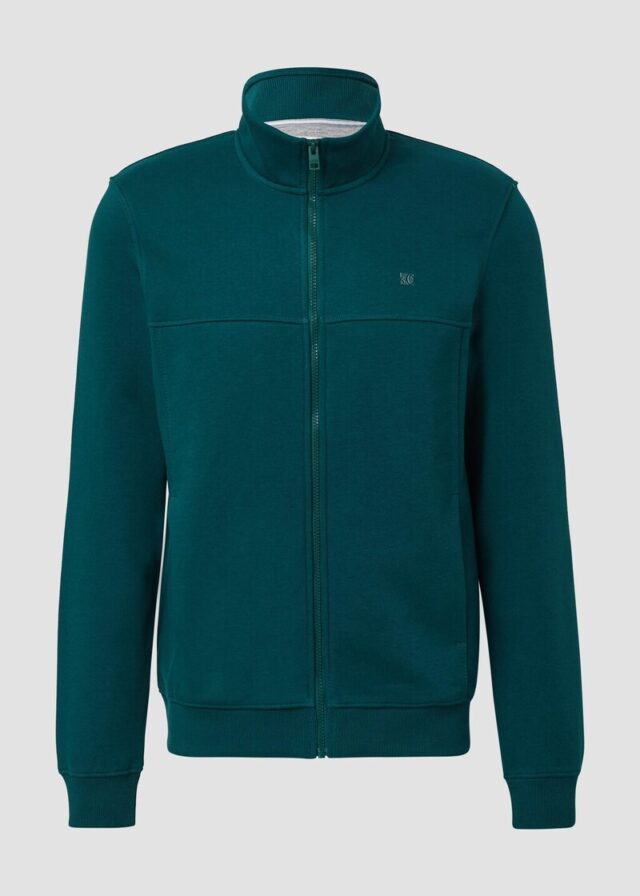 Sweatjacke mit Stehkragen und Logo-Detail
