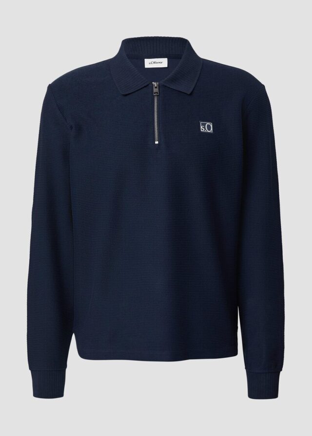 Leichtes Baumwoll-Sweatshirt mit Struktur und Polokragen