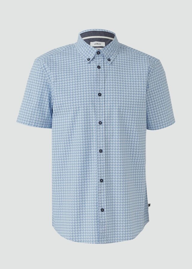 Regular Fit: Gemustertes Kurzarmhemd aus Baumwolle mit Button-Down-Kragen