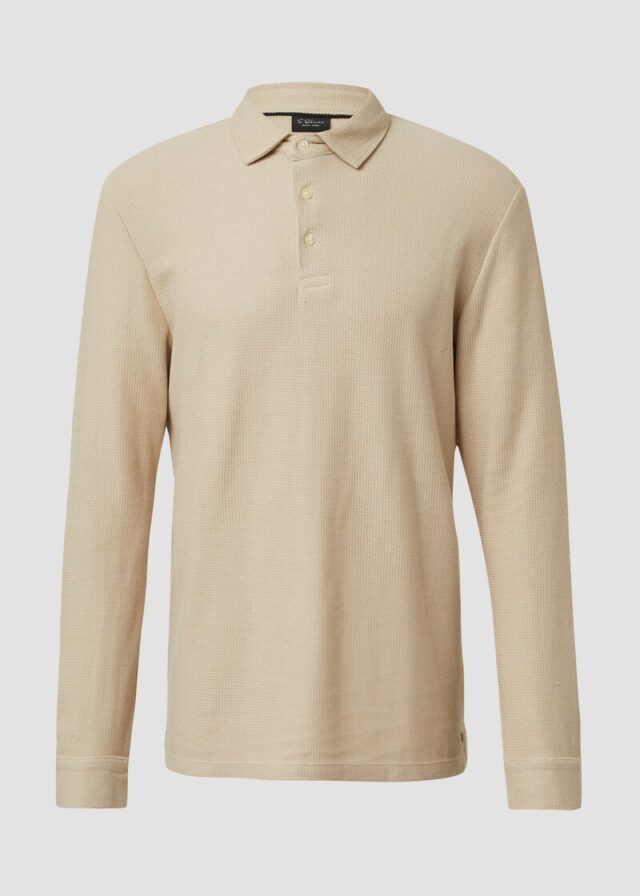 Weiches Langarm-Poloshirt aus strukturiertem Jacquard