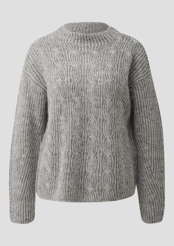 Strickpullover aus Alpaka-Wollmix mit Pailletten & Zopfmuster