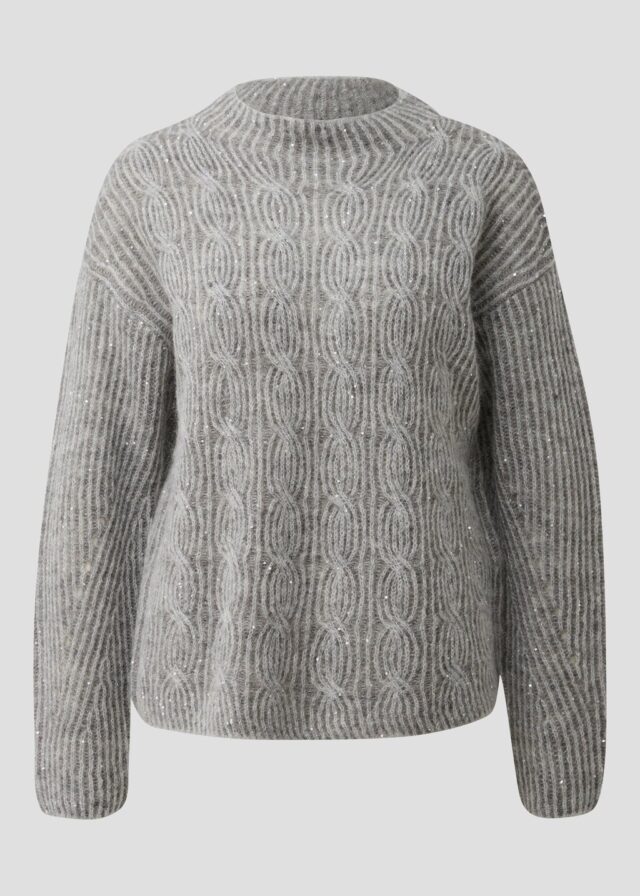 Strickpullover aus Alpaka-Wollmix mit Pailletten & Zopfmuster