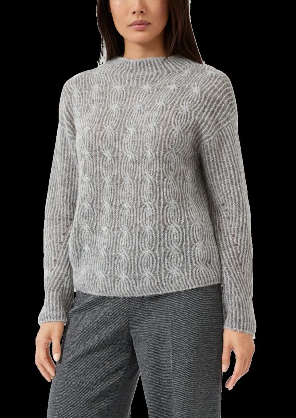 Strickpullover aus Alpaka-Wollmix mit Pailletten & Zopfmuster