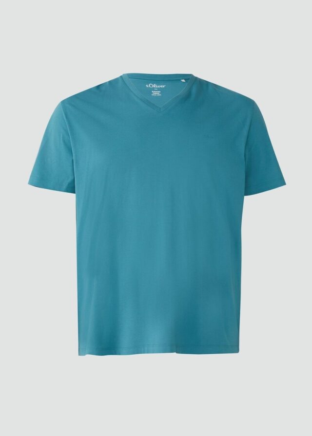 Jersey-T-Shirt mit V-Ausschnitt und Logo