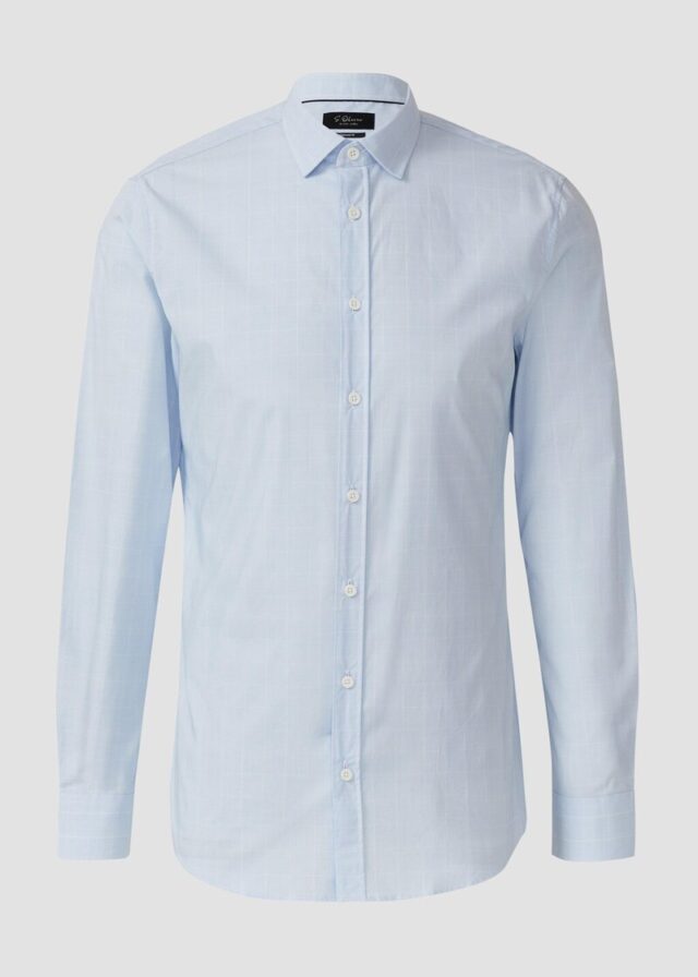 Tailored Fit: Fein kariertes Langarmhemd aus Baumwollstretch