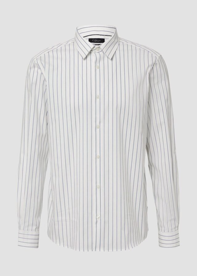Regular Fit: Gestreiftes Langarmhemd aus Baumwollstretch
