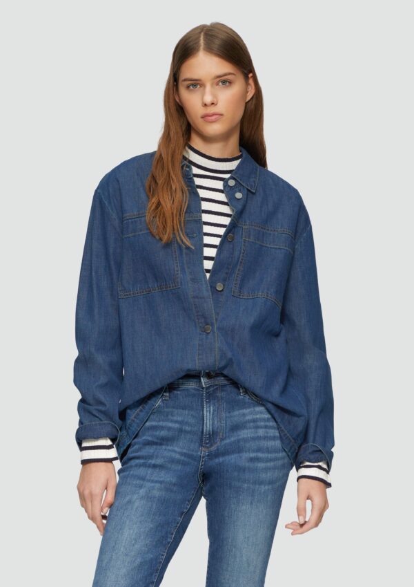 Jeans-Overshirt mit Knopfleiste und aufgesetzten Taschen