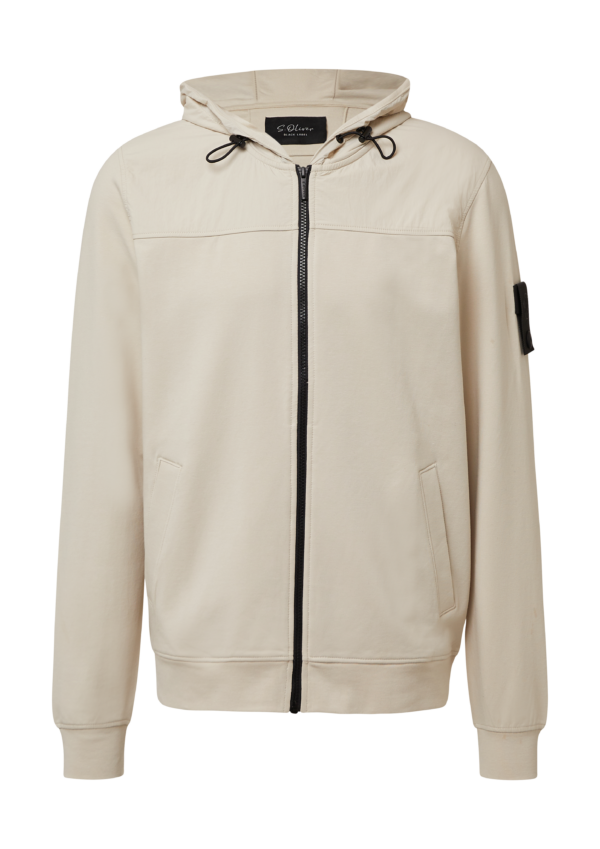 Sweatshirt-Jacke im Materialmix mit hochwertigen Details