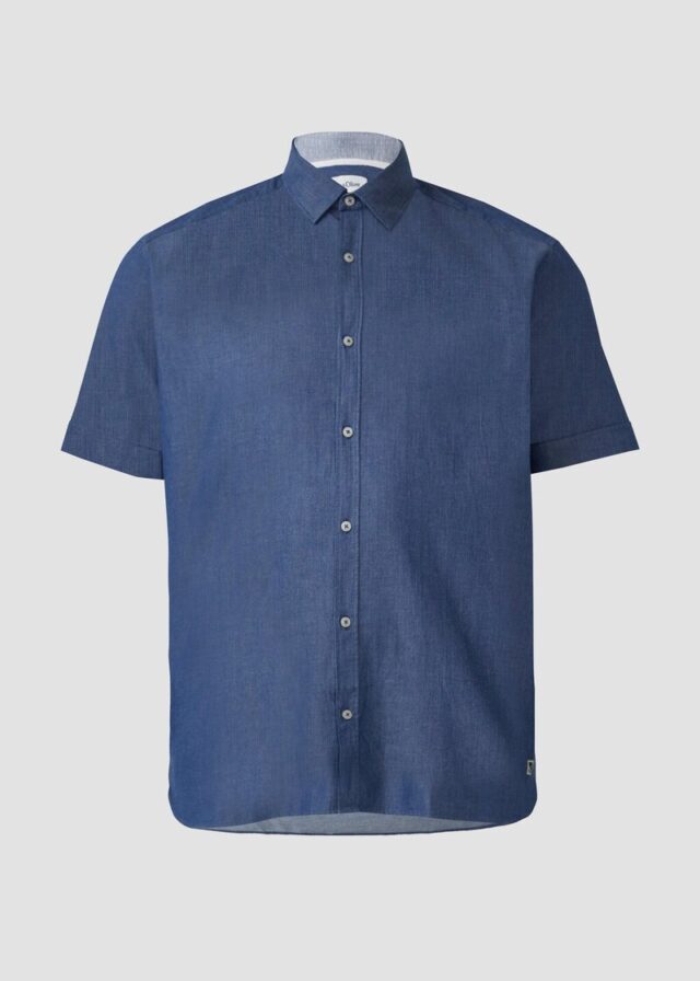 Regular Fit: Strukturiertes Kurzarmhemd aus Baumwolle mit Kentkragen