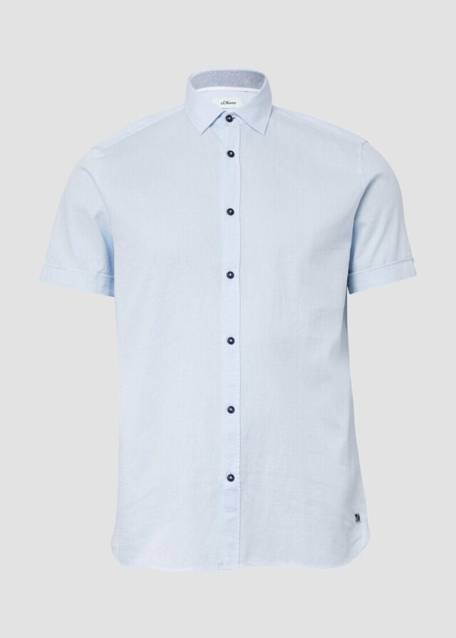 Regular Fit: Strukturiertes Kurzarmhemd aus Baumwolle mit Kentkragen
