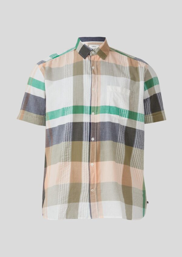 Regular Fit: Strukturiertes Kurzarmhemd mit Kentkragen