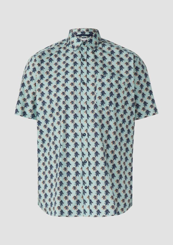 Regular Fit: Gemustertes Kurzarmhemd aus Baumwollstretch