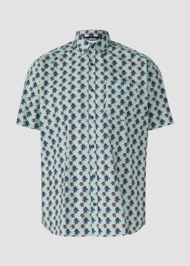 Regular Fit: Gemustertes Kurzarmhemd aus Baumwollstretch