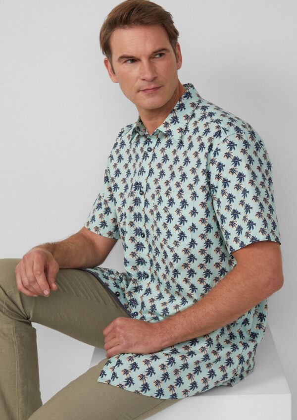Regular Fit: Gemustertes Kurzarmhemd aus Baumwollstretch