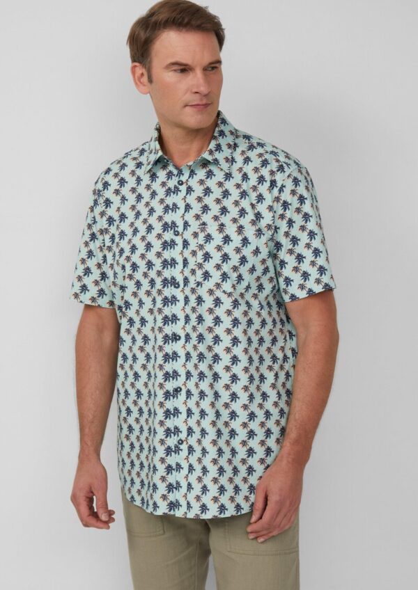 Regular Fit: Gemustertes Kurzarmhemd aus Baumwollstretch