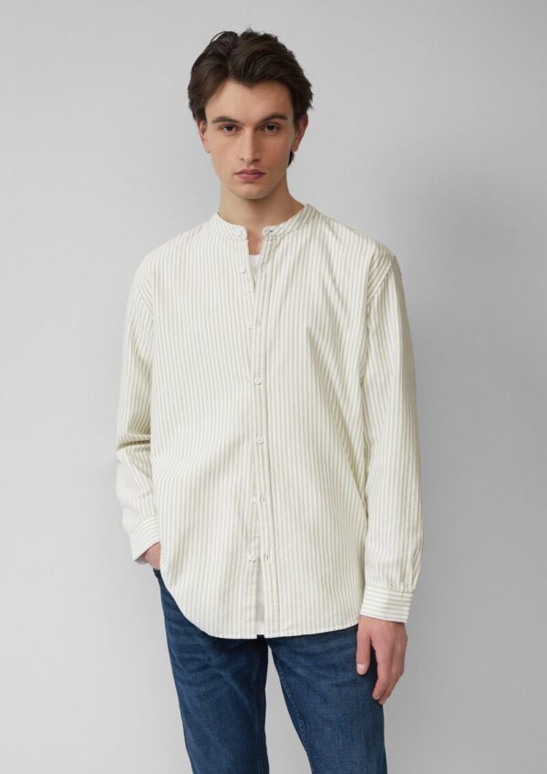 Regular Fit: Gestreiftes Stehkragenhemd aus Baumwolle