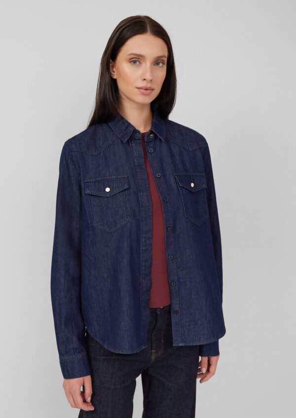 Denim-Bluse mit verdeckter Knopfleiste