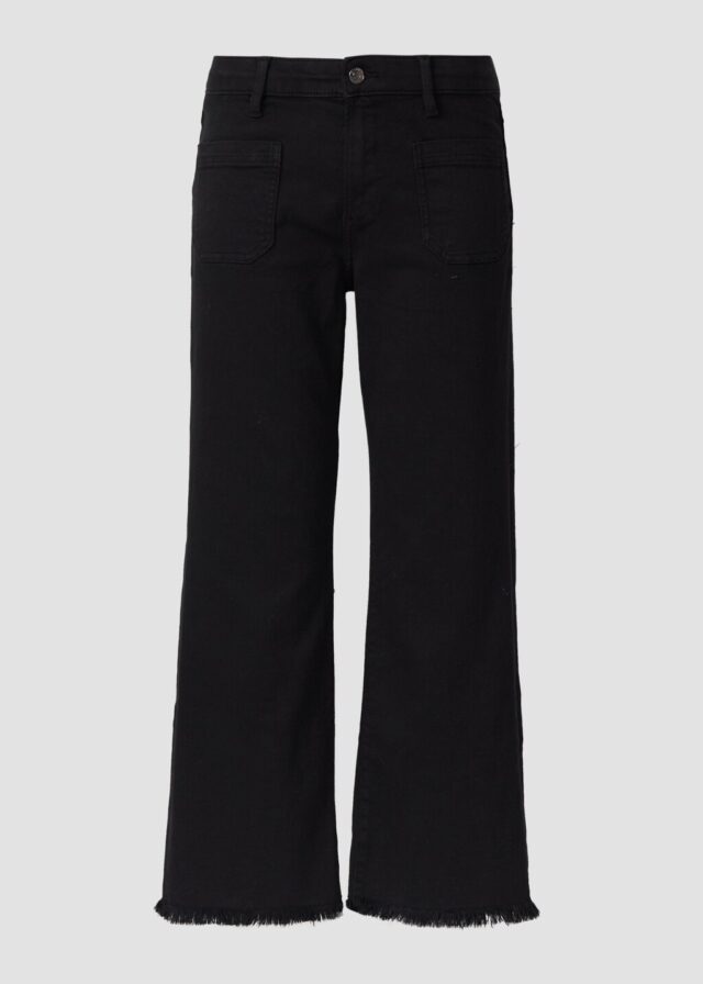 Cropped Jeans / Slim Fit / Mid Rise / Flared Leg / Fransensaum