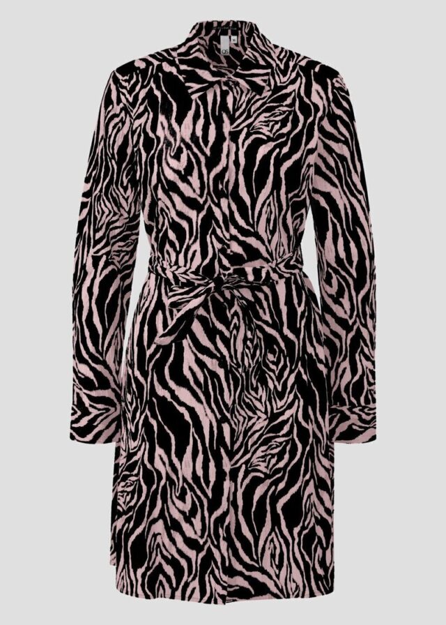 Gemustertes Hemdblusenkleid mit Bindegürtel