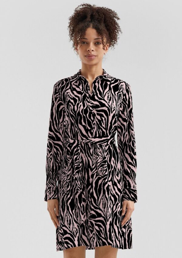 Gemustertes Hemdblusenkleid mit Bindegürtel