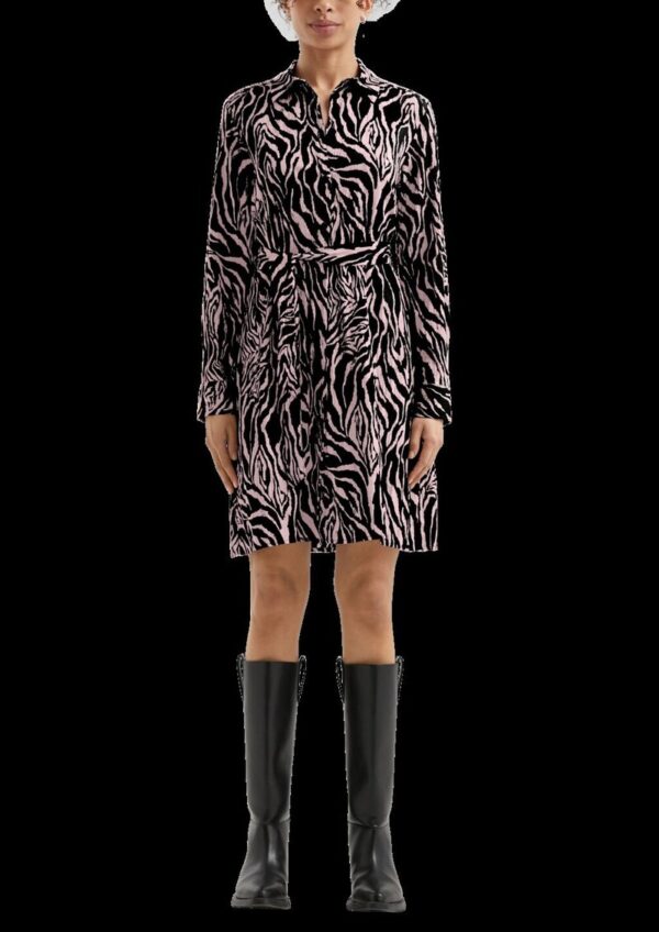 Gemustertes Hemdblusenkleid mit Bindegürtel