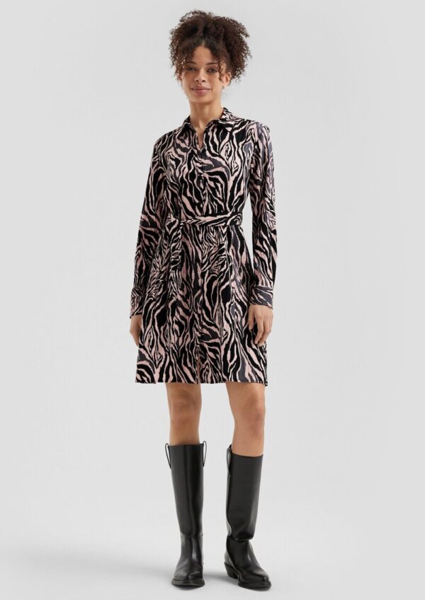 Gemustertes Hemdblusenkleid mit Bindegürtel