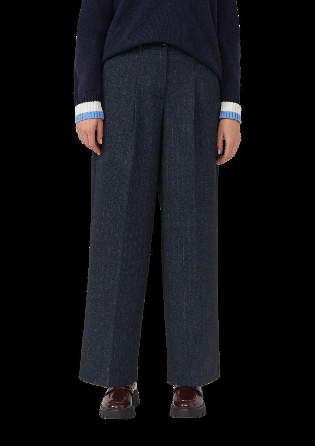 Hose aus Interlockjersey mit Wide Leg und Nadelstreifen