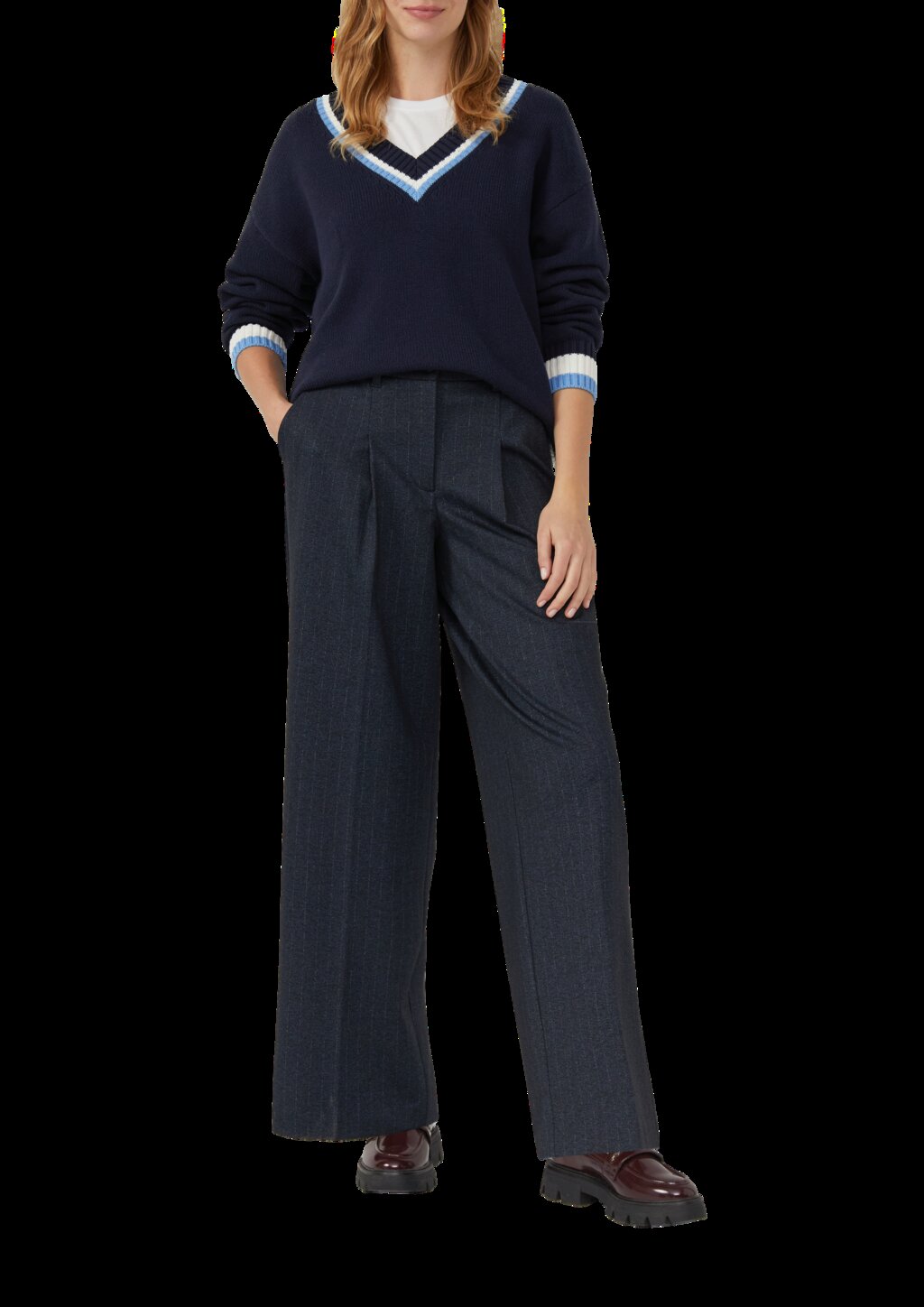 Hose aus Interlockjersey mit Wide Leg und Nadelstreifen