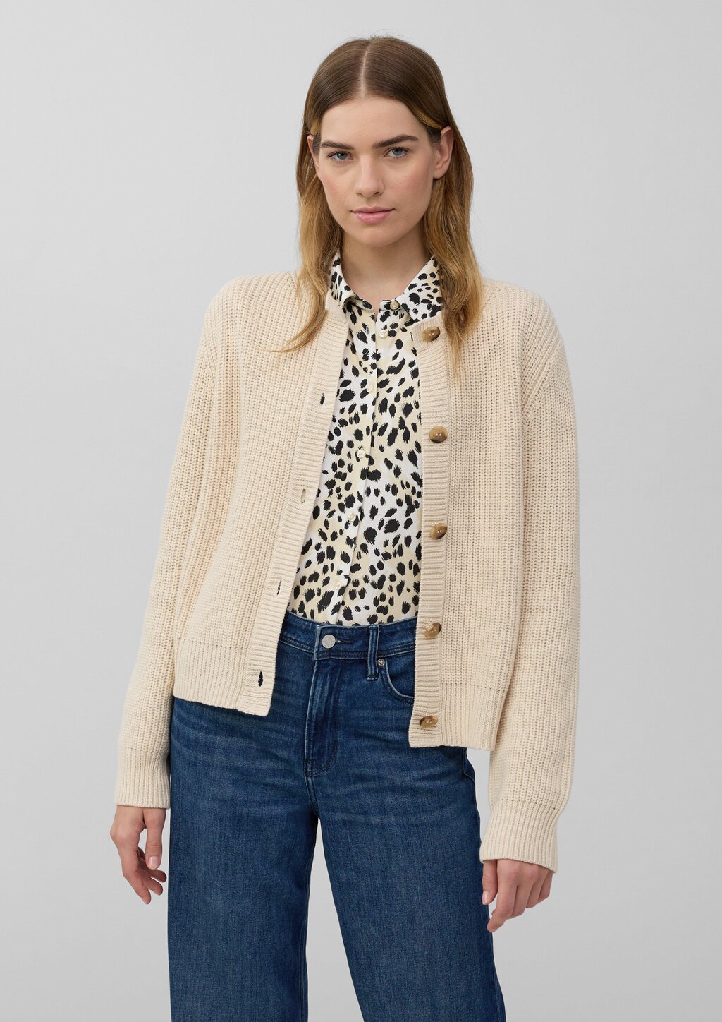 Cardigan aus Baumwollmix in Ripp-Optik