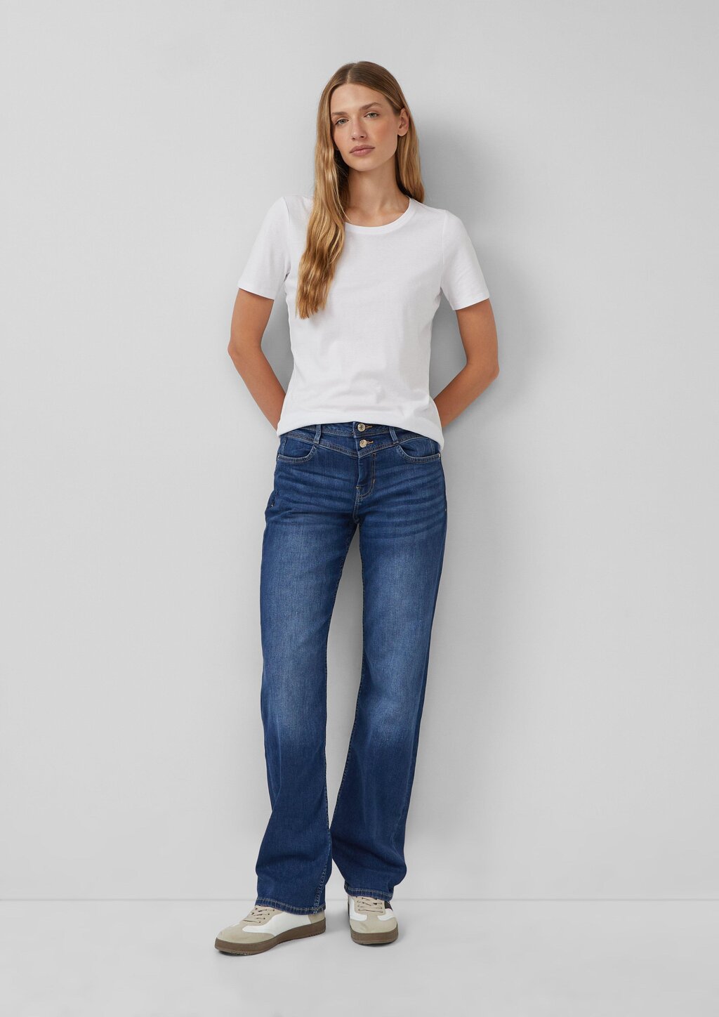 Jeans Karolin / Regular Fit / Mid Rise / Straight Leg / Doppelbund-Optik
