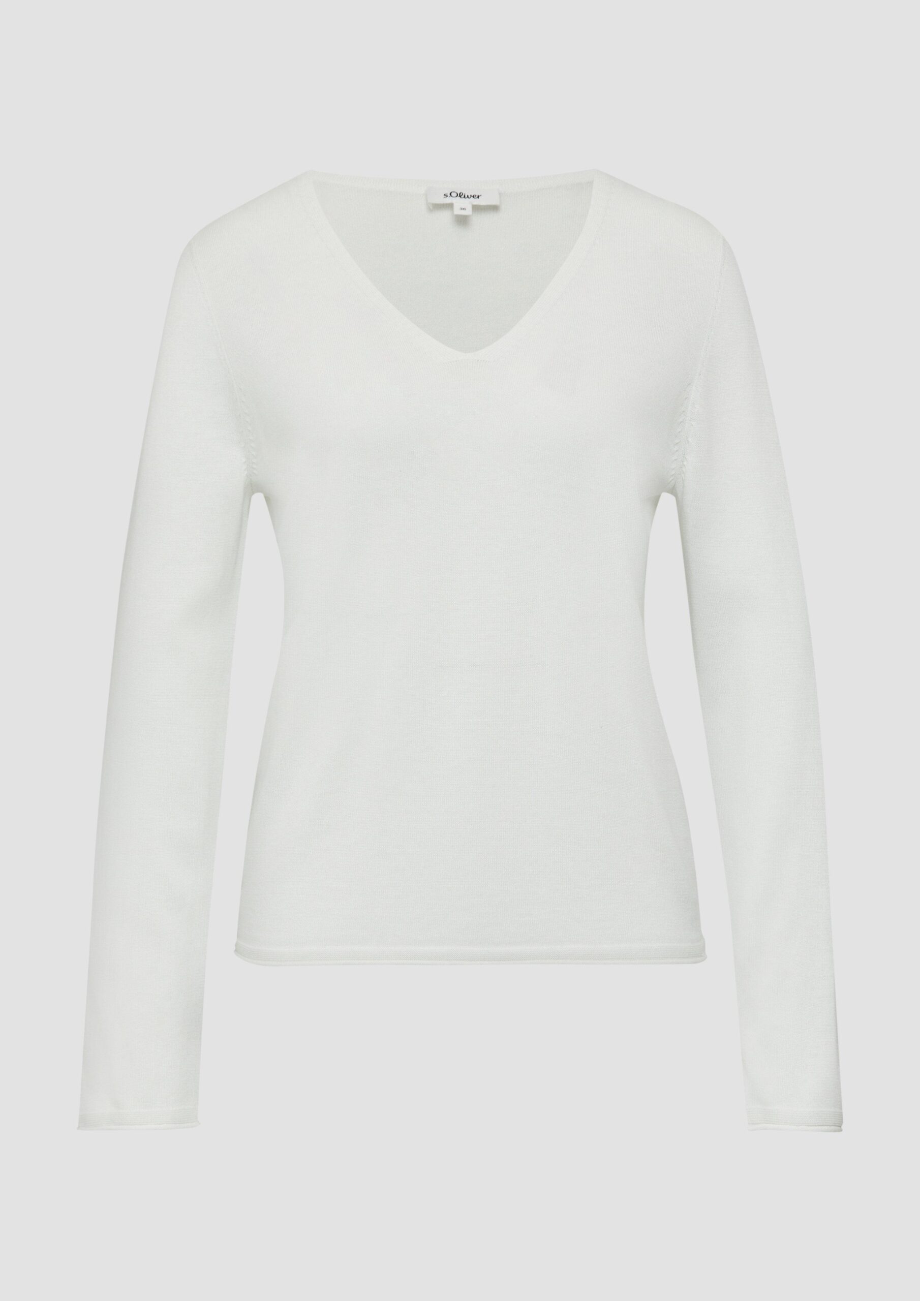 Feinstrickpullover mit V-Ausschnitt und Rollkante am Saum