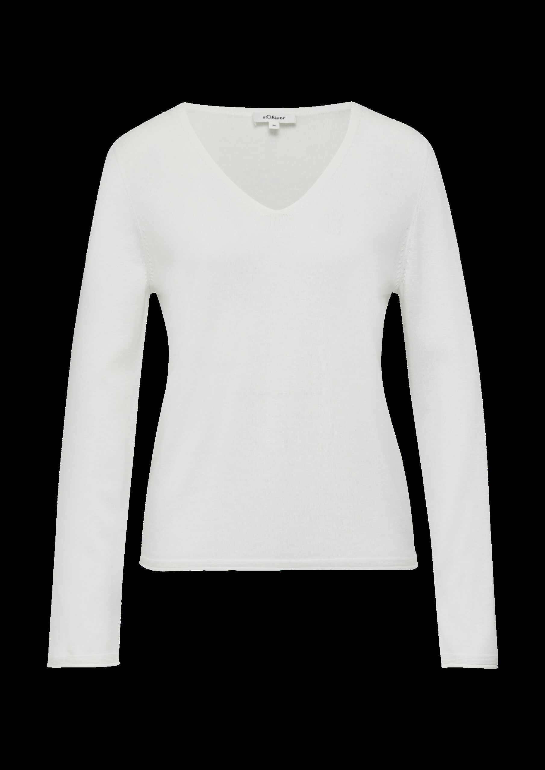 Feinstrickpullover mit V-Ausschnitt und Rollkante am Saum