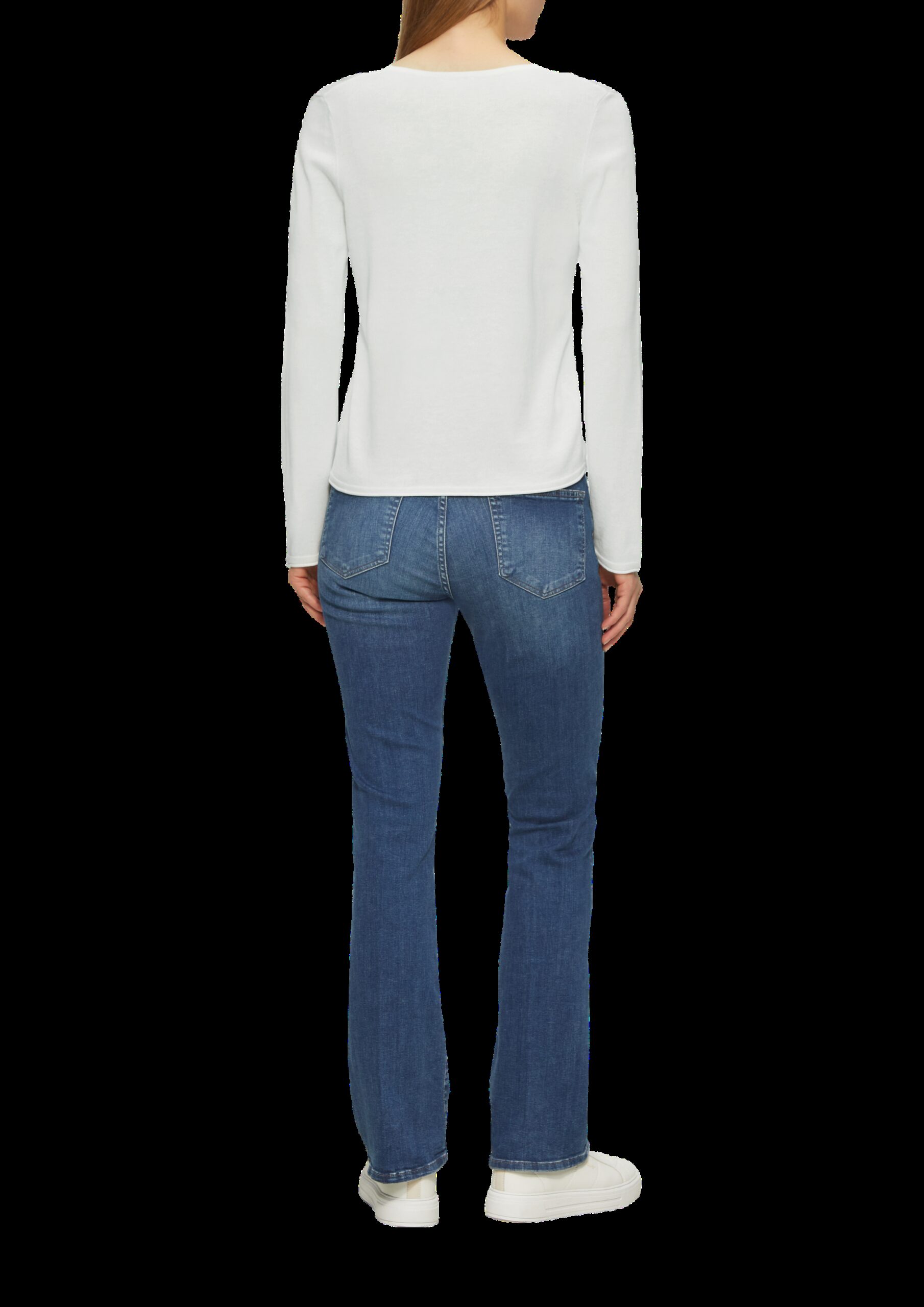 Feinstrickpullover mit V-Ausschnitt und Rollkante am Saum