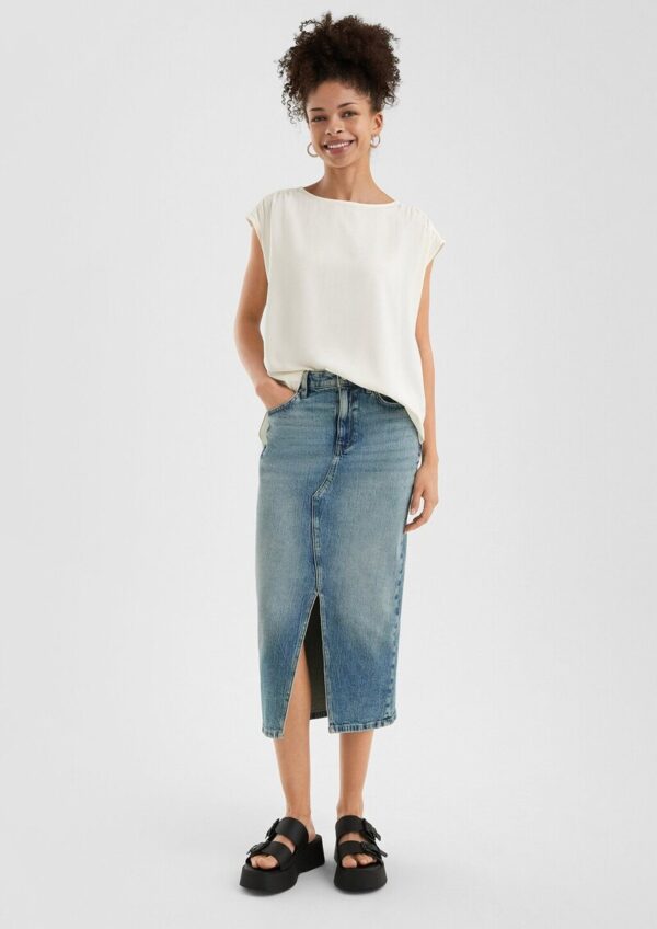 High Rise Denim Midi-Rock