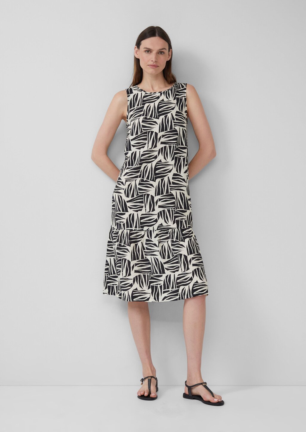 Midikleid aus strukturiertem Viskosemix mit All-over-Print