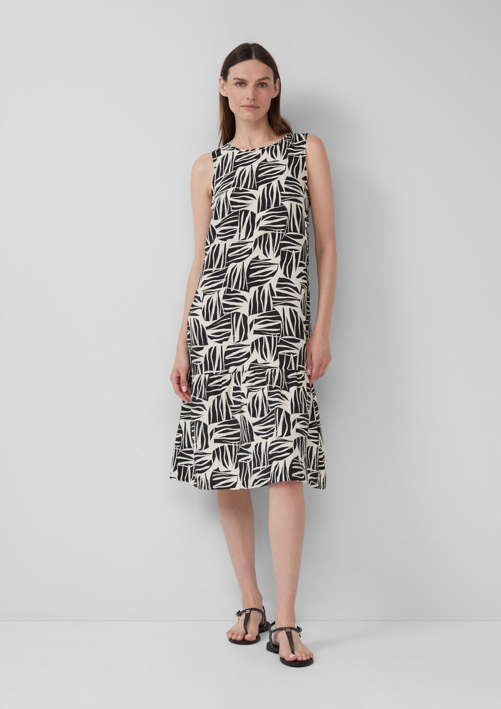 Midikleid aus strukturiertem Viskosemix mit All-over-Print
