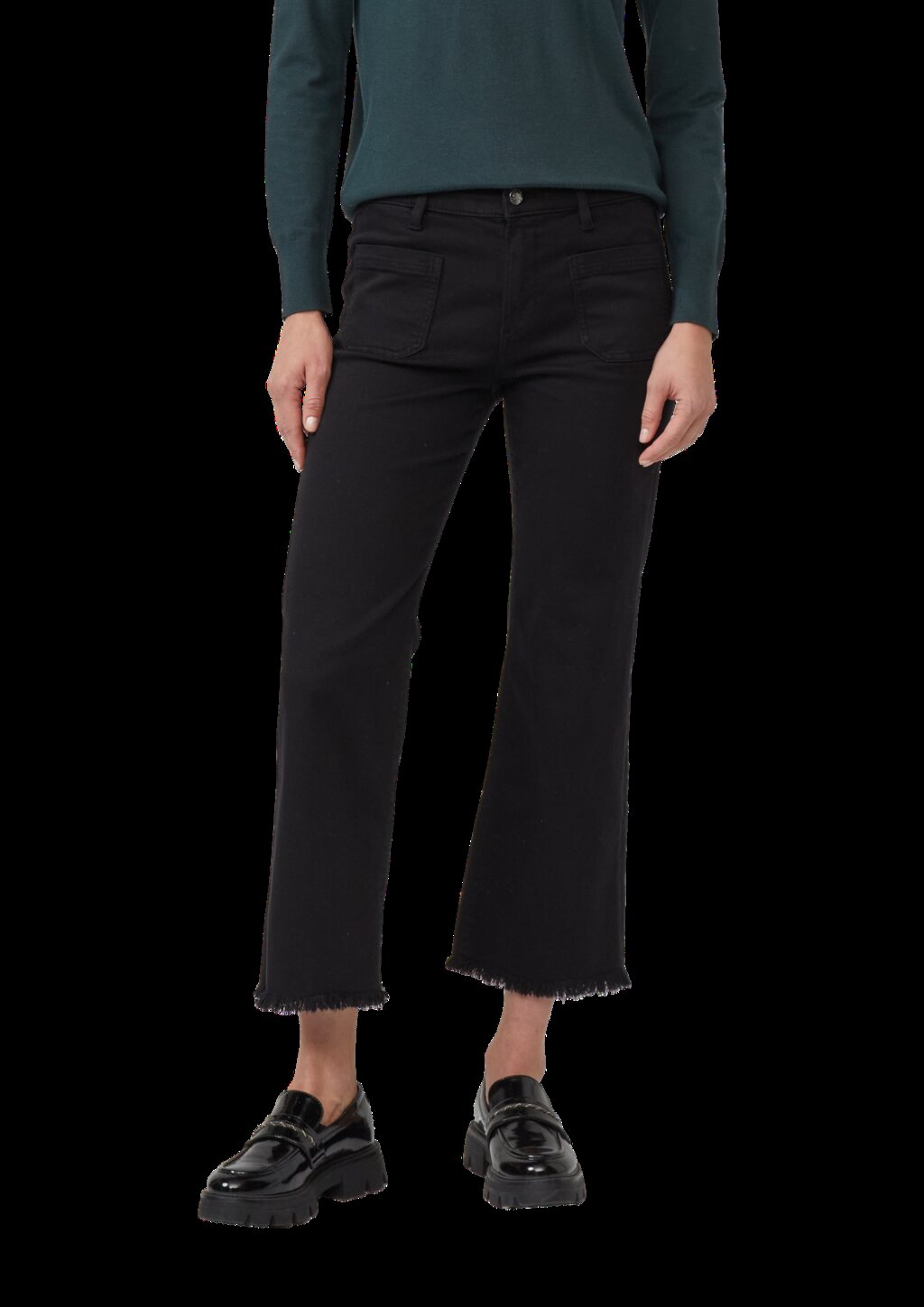 Cropped Jeans / Slim Fit / Mid Rise / Flared Leg / Fransensaum