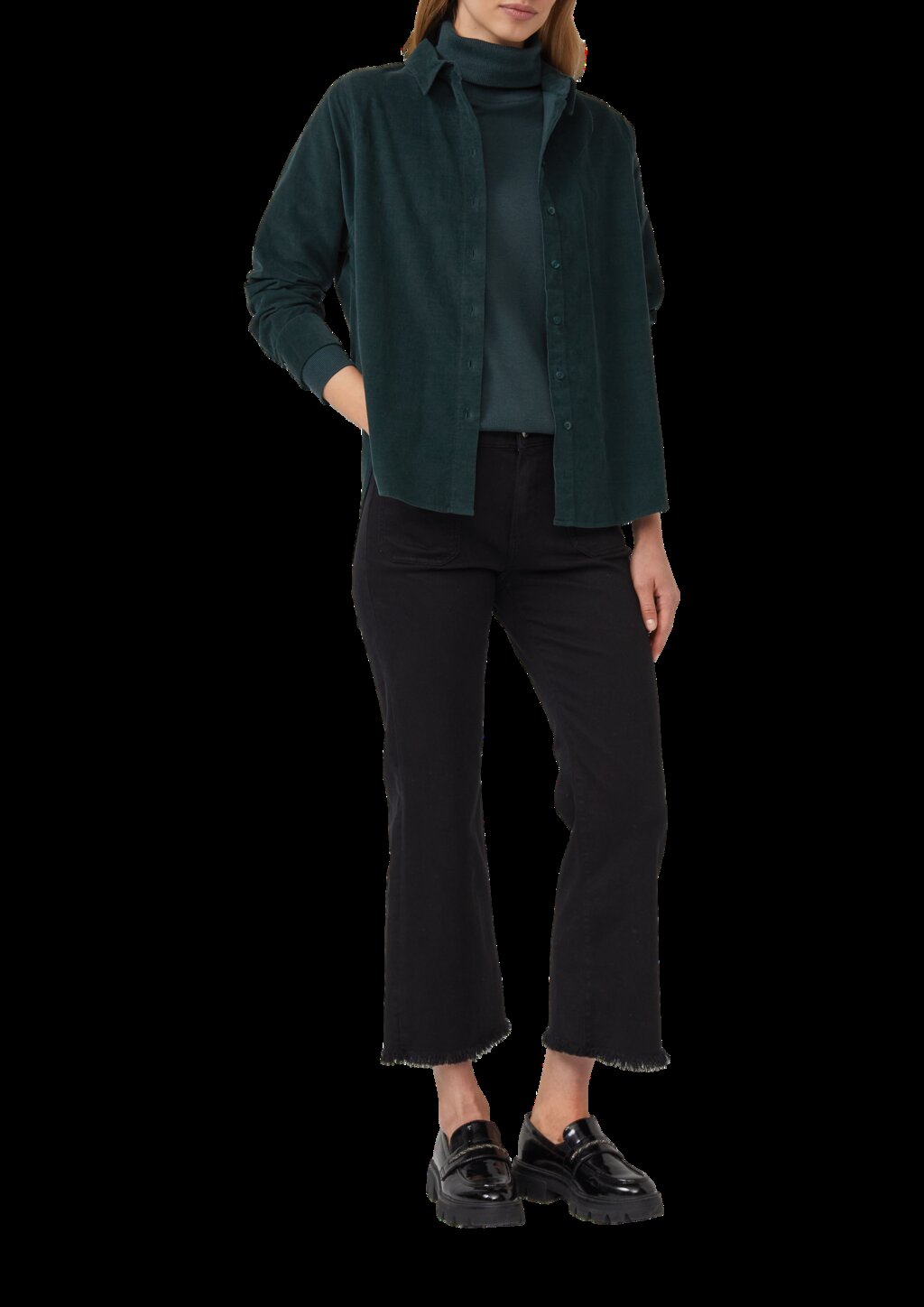 Cropped Jeans / Slim Fit / Mid Rise / Flared Leg / Fransensaum