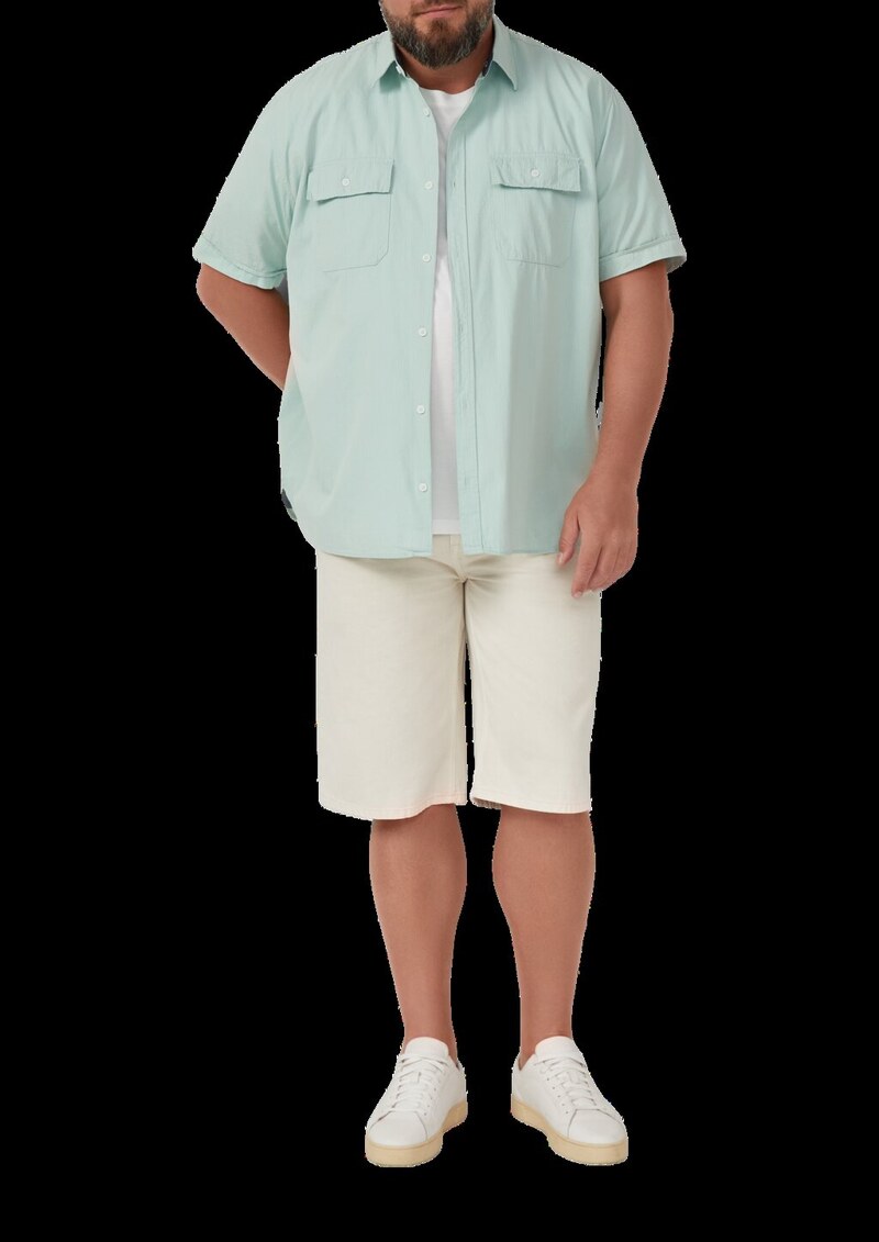 Regular Fit: Kurzarmhemd mit Strukturstreifen und Kentkragen